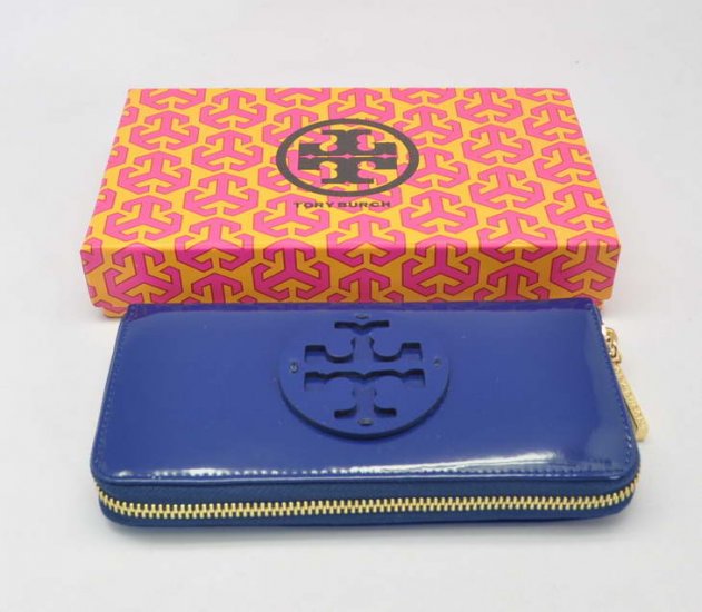 Tory Burch Patent Leather Zip Around Wallet All Blue